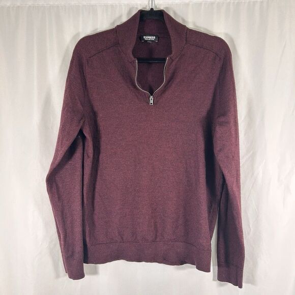Express Merino Wool Blend Sweater Women's Large Red 1/4 Zip Long Sleeve Pullover - Picture 1 of 6